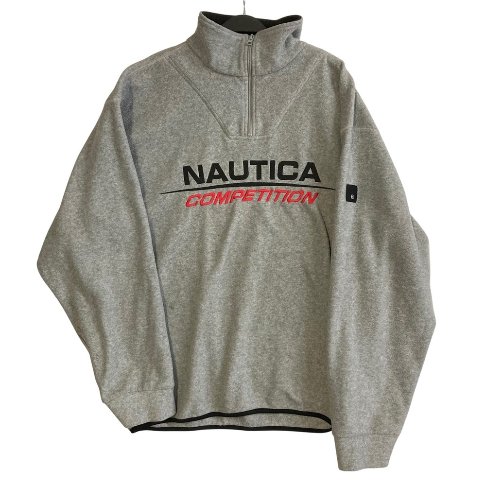 Vintage Nautica Competition 1/4 Zip Fleece Pullover Gray Men XL Embroidered Logo